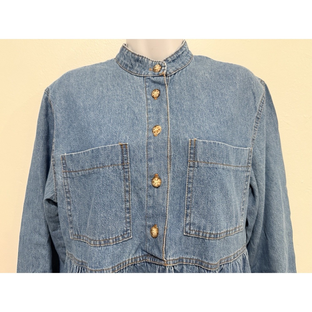 Studio‎ Ease Denim Midi Dress 12 Button Cottagecore Minimalist Pockets Relaxed - Picture 5 of 11